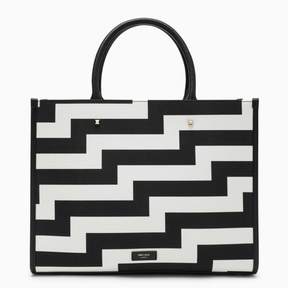 Jimmy Choo M Avenue Black/White Canvas Tote Bag - Picture 3 of 5
